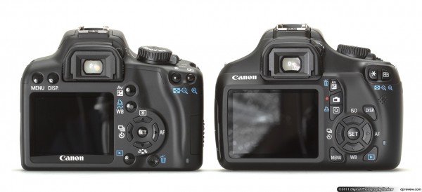 EOS 1100D ตัวขวา ด้านหลังมีความเปลี่ยนแปลงชัดเจน ด้วยปุ่มกดสไตล์ 60D จอใหญ่ขึ้นเป็น 2.7นิ้ว