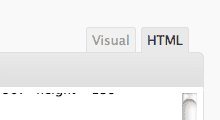 tab visual กับ HTML ที่มุมขวาบนของกล่องใส่ข้อความ