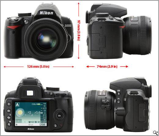 มิติของ Nikon D3000 เหมือน D40