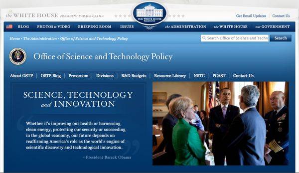 เว็บไซต์ science ของ Whitehouse จะมีจุดสนใจเพียงจุดเดียวในหนึ่งช่วงเวลา