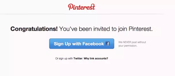 หลังจากได้ invite แล้ว หน้าสมัคร pinterest เป็นดังนี้ หลังจากได้ invite แล้ว หน้าสมัคร pinterest เป็นดังนี้
