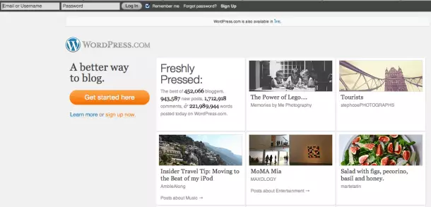 เว็บไซต์ wordpress.com กดปุ่มสีส้ม Get started เว็บไซต์ wordpress.com กดปุ่มสีส้ม Get started