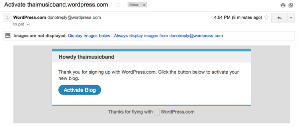 ที่ email จะมีเมล์ส่งมา ให้กด activate WordPress ปุ่มที่เด่นๆครับ