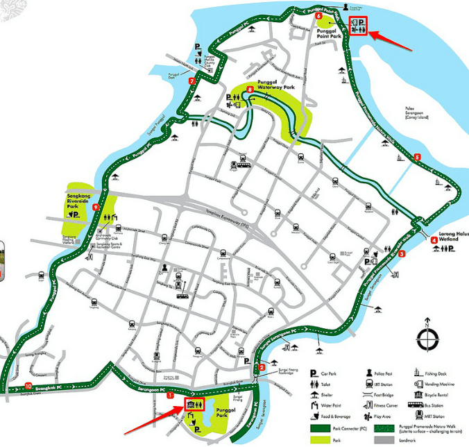 แผนที่เส้นทางขี่จักรยาน รอบ Punggol Park